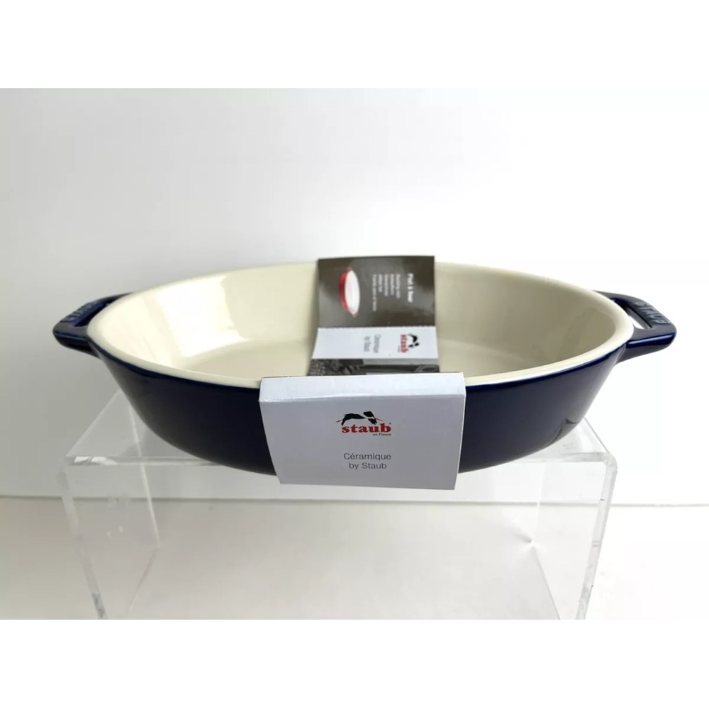 New Staub Ceramic 9x6 inch Oval Baking Dish Dark Blue